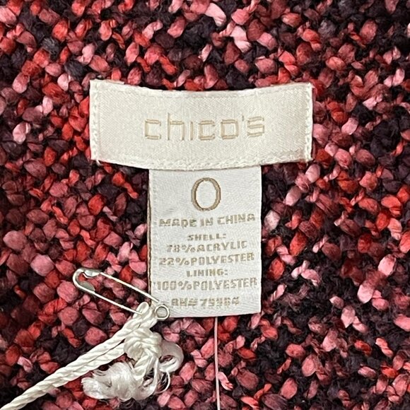 Chico's Blazer Jacket Pink Red Burgundy Tweed Ruffle Open Front NWT New! - Picture 4 of 6